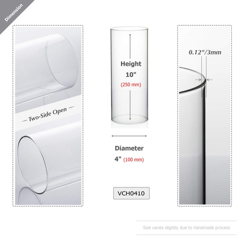 WGVI Hurricane Candle Holder Sleeve  Wide 4""  Height 10""  Clear Glass Cylinder Candleholder  Chimney Tube  Open Ended Candle Shade  1 Piece - Image 2